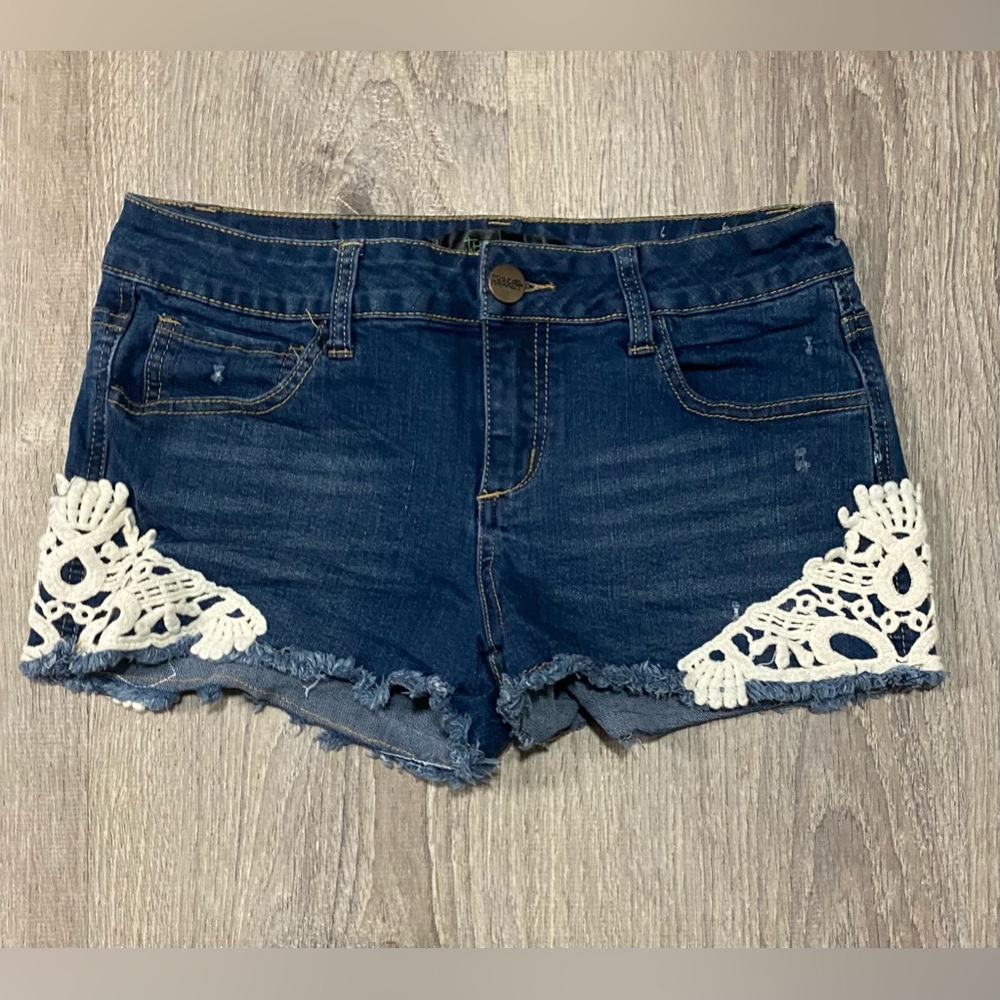 Thread Market Dark Wash Denim & Lace Blue Jean Shorts